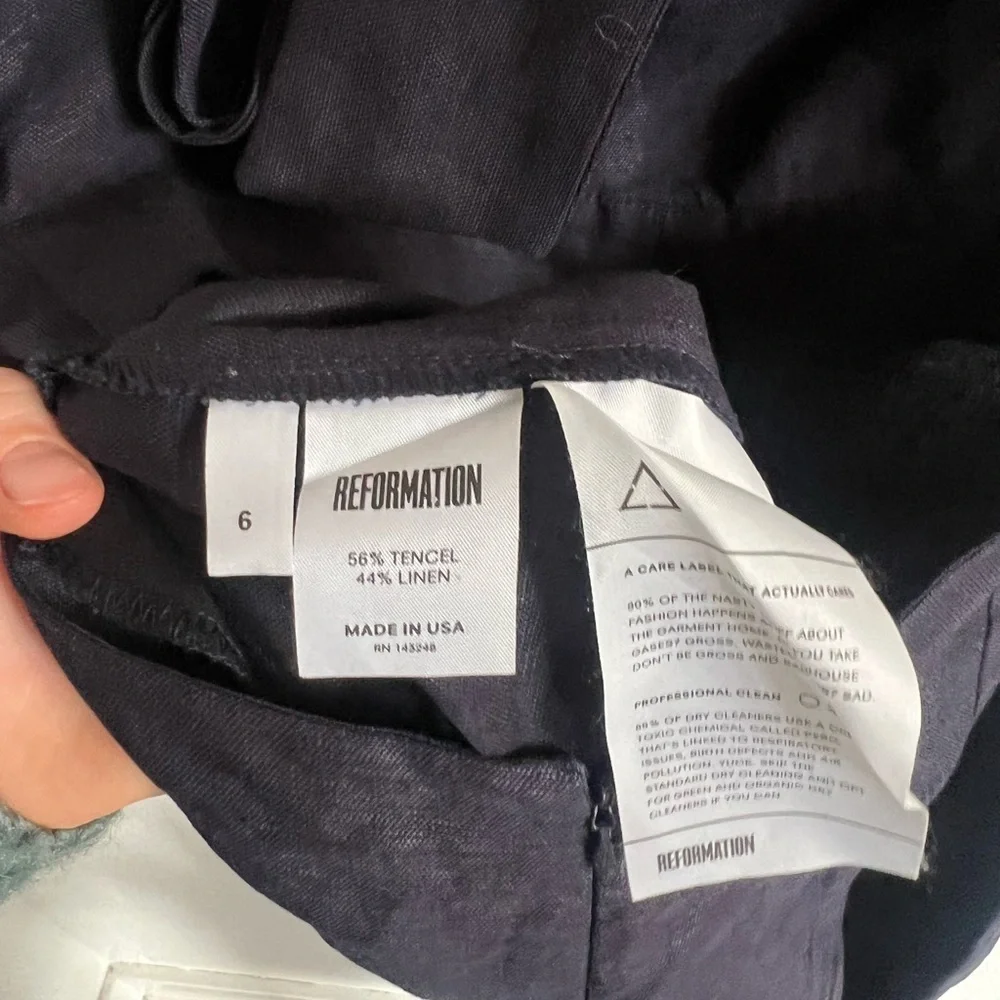 Reformation Navy Linen Jumpsuit Open Tie Back, size 6